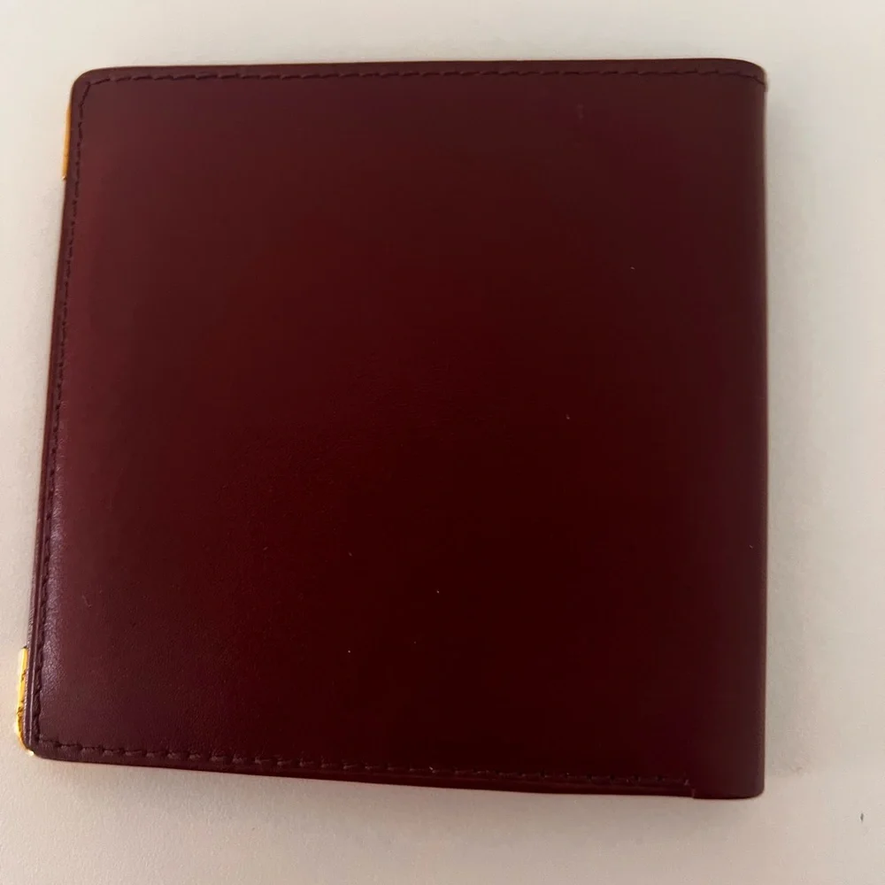 Cartier Burgundy Leather Money Clip with Gold Corner Accents